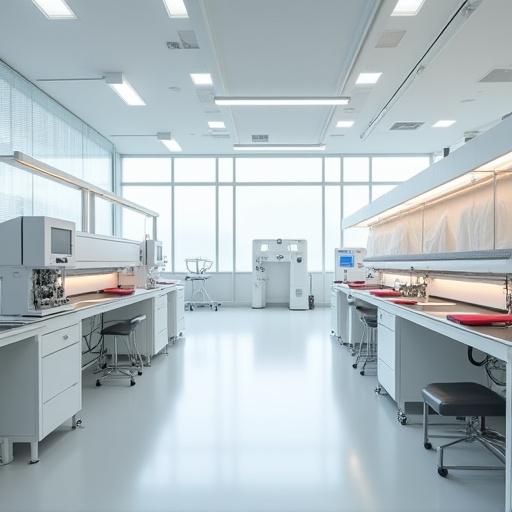 길쌈 랩의 현대적이고 깔끔한 연구실 내부 전경